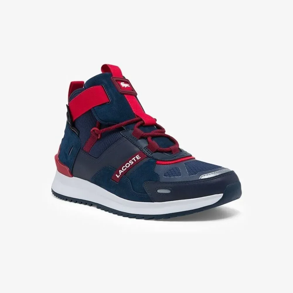 Lacoste Mens‎ Run Breaker Textile and Leather Sneakers - Navy Blue & Rouge/9.5